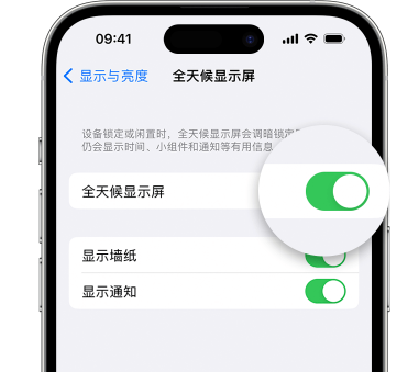 和庆镇苹果15预约维修分享iPhone15如何设置全天候显示屏幕可见 